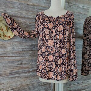 Lucky Brand Long Sleeve Top Large Peasant Floral READ for flaw